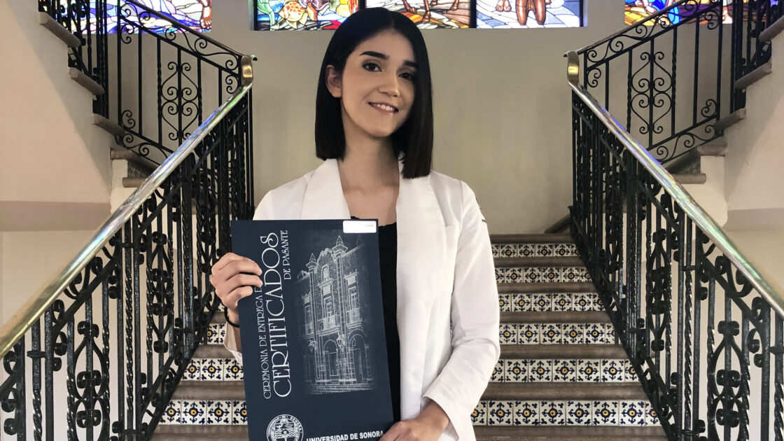 Diana Monge-Sanchez, MD, poses for a photo at Universidad de Sonora, where she attended medical school