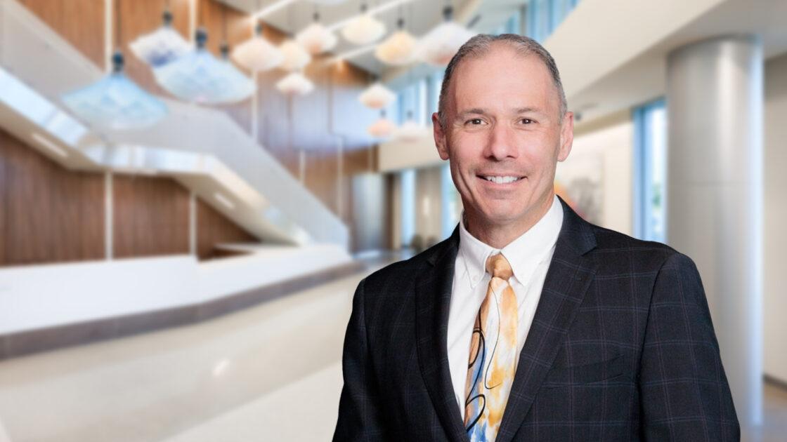 barrow neurology chair brad racette in the lobby of the neuroplex