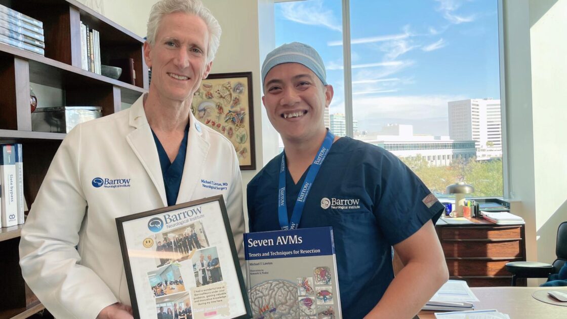 Dr. Huy Le Quang pictured at the end of his clinical observership with Dr. Michael T. Lawton.