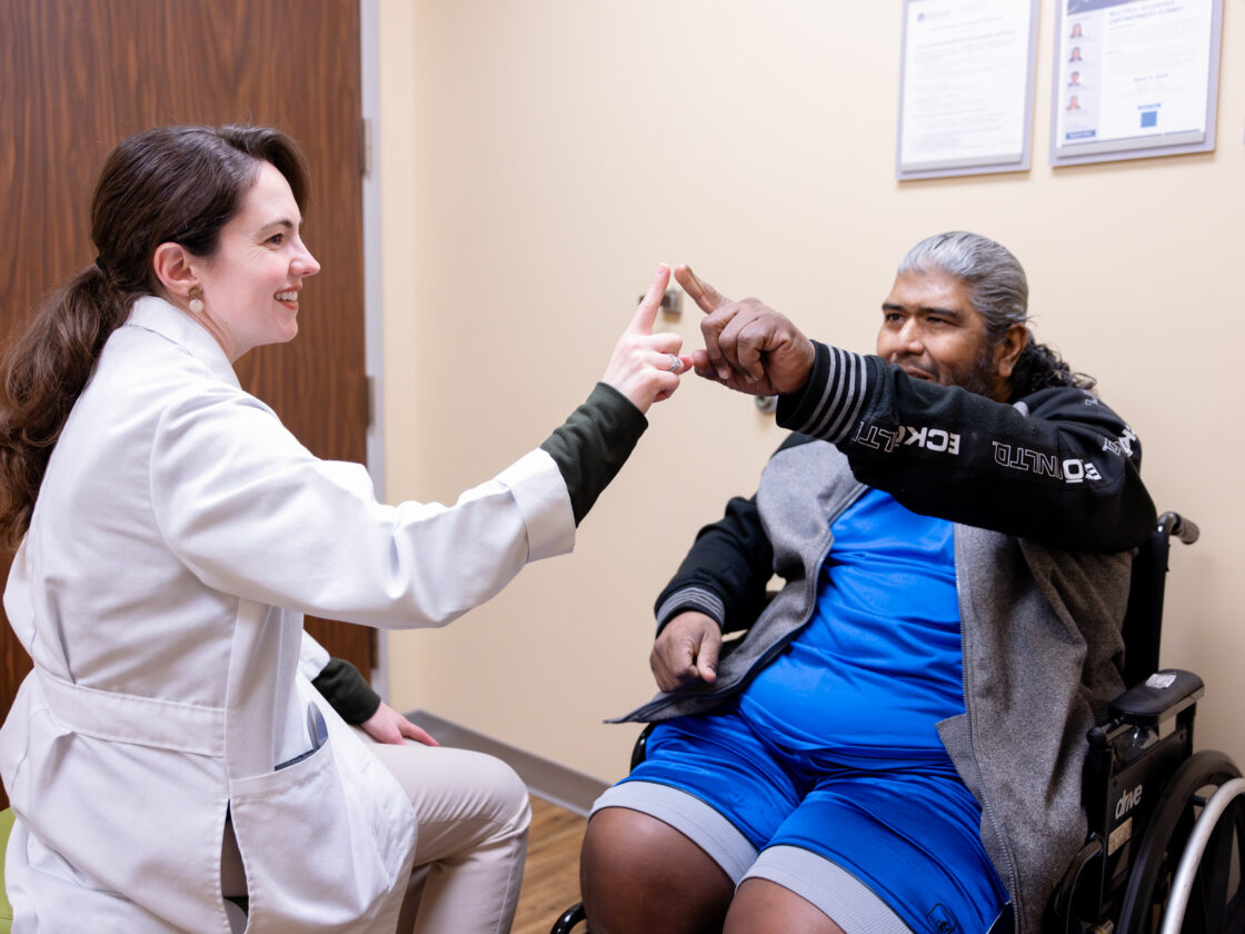 neurologist aimee borazanci examines a multiple sclerosis patient