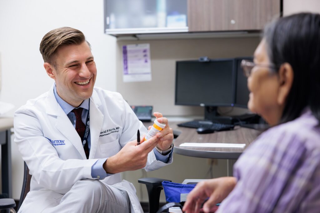 neurologist david harris discusses medications with an epilepsy patient