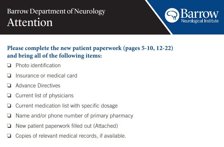 Epilepsy New Patient Packet Barrow Neurological Institute 5844