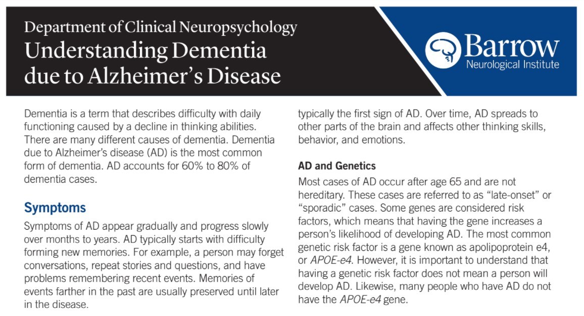 understanding neuropsychological evaluation of dementia due to alzheimer's disease